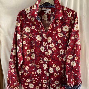 Foxcroft blouse   - size 16   - deep red with large flowers -